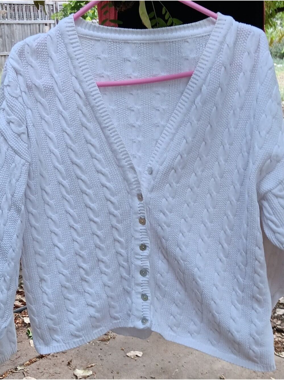 Womens Cream Cable Knit Button-Up V-Neck Cardigan Sweater Size L